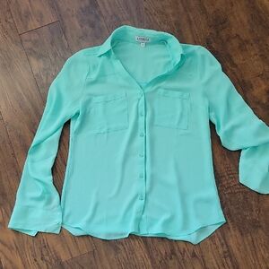 Express Women's Turquoise Button-Down Shirt